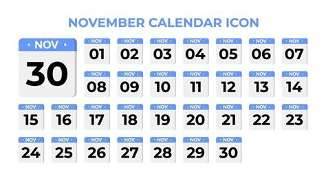 November Calendar Icon Set On Blue 1975801 Vector Art At Vecteezy