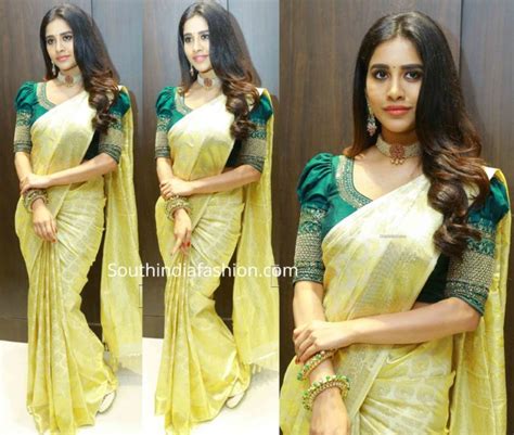 Nabha Natesh In A Gold Kanjeevaram Saree South India Fashion