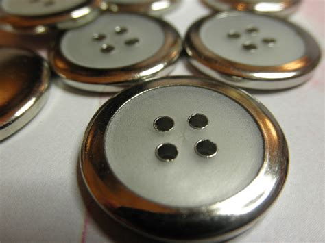 12 Metalized Plastic Buttons With Gray Centers 4 Hole Sew Thru 78