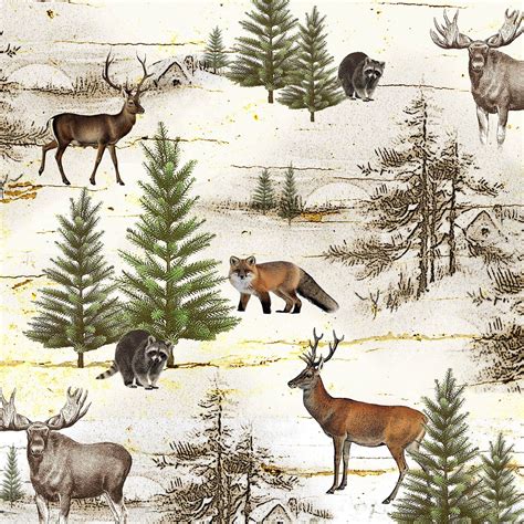 Multi Wildlife All Over Cotton Fabric From The Moose Lodge Etsy