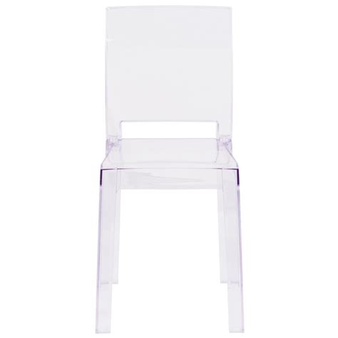 Enveloped in polyester upholstery, this chair showcases a pink and ivory toile motif and accent stitching for a tailored touch, while foam fill. Ghost Chair with Square Back in Transparent Crystal