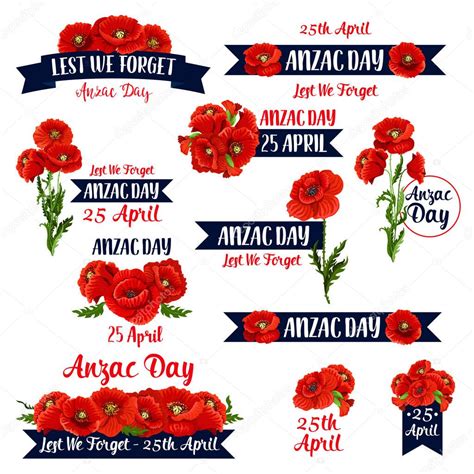 Clipart: lest we forget | Anzac Day Lest We Forget red poppy vector icons — Stock Vector ...