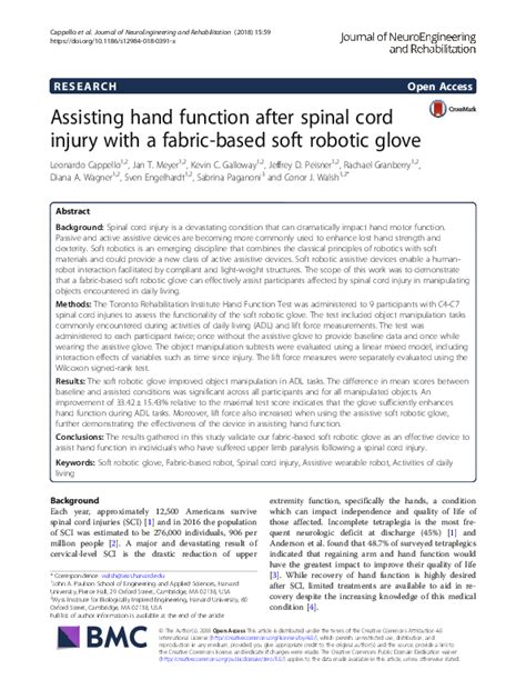 Pdf Assisting Hand Function After Spinal Cord Injury With A Fabric