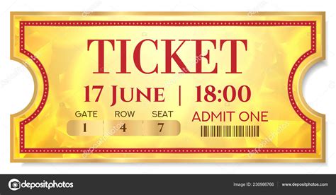 Golden ticket templates | Admission Golden Ticket Template Vector Mockup Movie Ticket Tear Red 