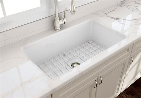 Single bowl kitchen sink in white with grid and strainer: SOTTO 32 Undermount Fireclay 32" Single Bowl Kitchen Sink ...