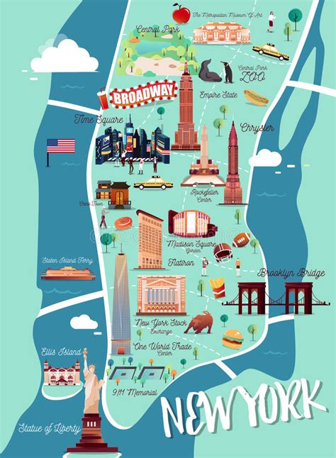 New York Manhattan Illustration Map Stock Vector Illustration Of