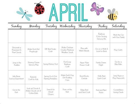 Printable Activity Calendar For Kids Free Printable From The Chirping