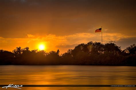 American Flag Sunset Vero Beach Florida Indian River County Hdr