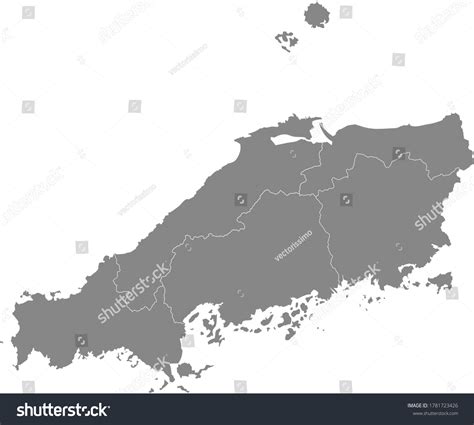 Grey Flat Map Of Japanese Region Of Shikoku With Royalty Free Stock