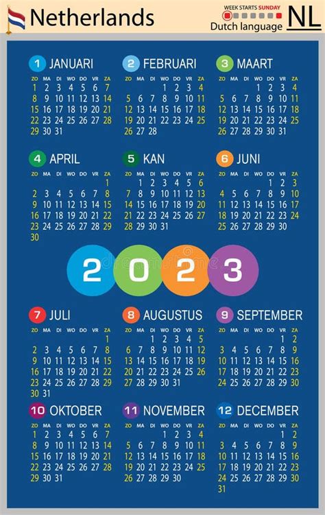 Dutch Vertical Pocket Calendar For 2023 Week Starts Sunday Stock
