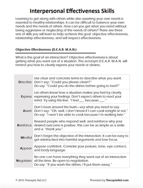 Dbt Skill Dear Man Worksheet Therapist Aid Therapistaidworksheets Net