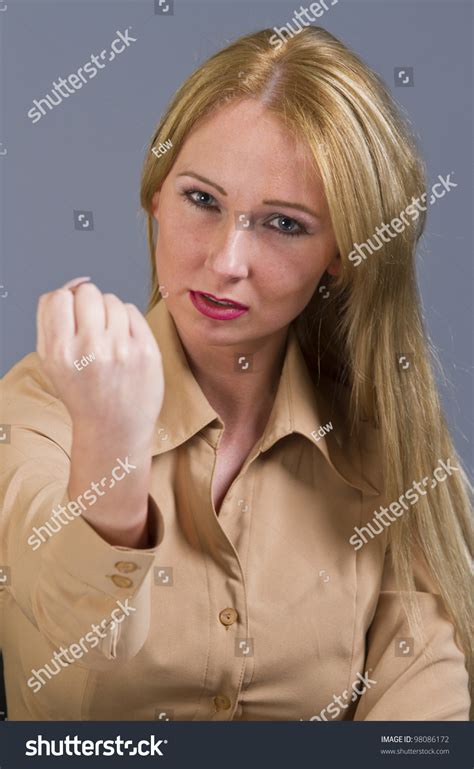 Angry Business Woman Showing Clenched Fist Stock Photo 98086172