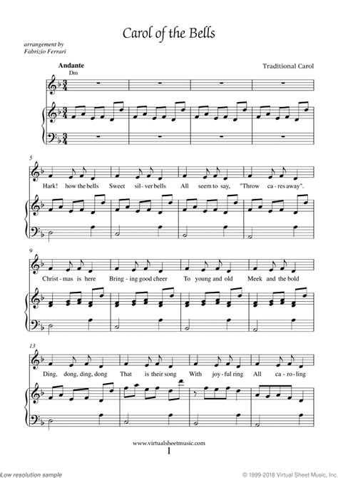 The legend of the lastivochka (the swallow), recounted in a winsome folk song, was given a harmonious arrangement by mykola leontovych and traveled to the united states in 1922 with. Carol of the Bells Easy Piano Christmas Sheet Music PDF