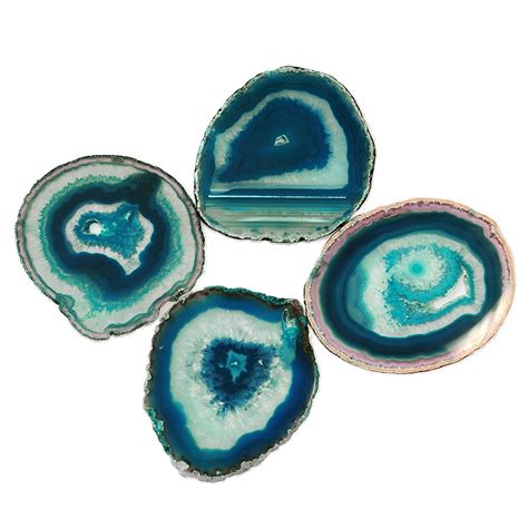 Teal Agate Coaster Set Of 4 With Bumper By Jic Gem Rock