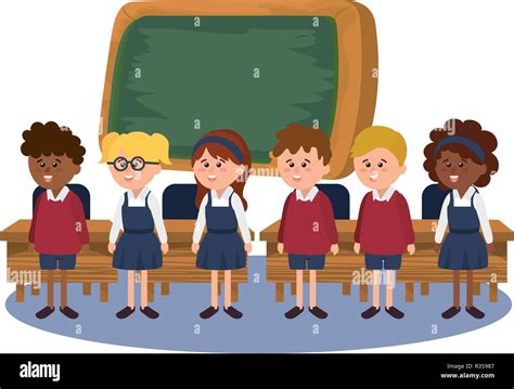 Elementary School Students In Front Board Cartoon Vector Illustration