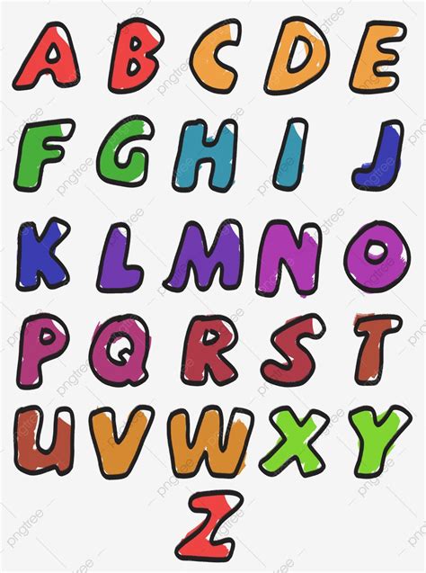 손으로 그린 만화 여러 가지 빛깔 된 영어 알파벳 손으로 그린 만화 어린이 Png 일러스트 및 이미지 에 대한 무료