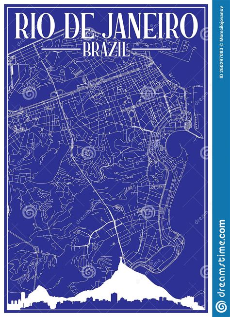 Hand Drawn Downtown Streets Network Printout Map Of Rio De Janeiro