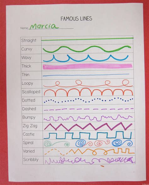 Types Of Lines Handout Grade 1 Art First Grade Art Grade 2 Second