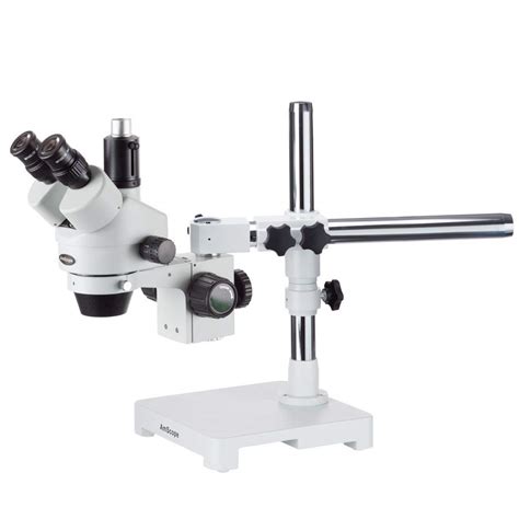 7x 45x Trinocular Stereo Zoom Microscope On Single Arm Boom Stand