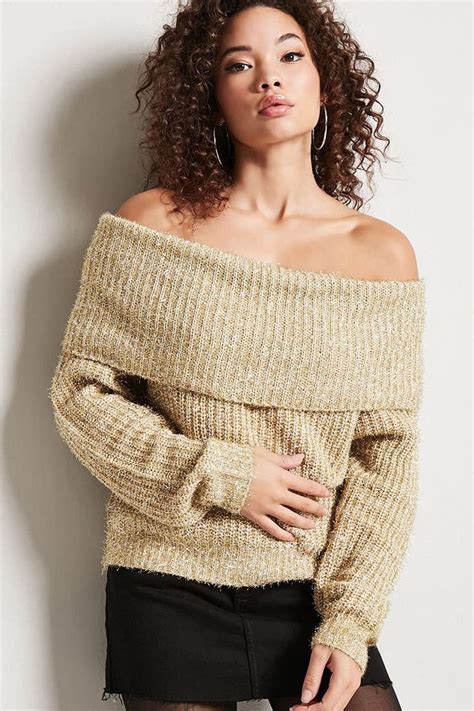 Product Namemetallic Knit Off The Shoulder Sweater Categorysweater
