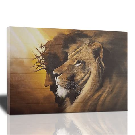 Buy Jesus And Lion Canvas Wall Art Christian Ts For Men Jesus