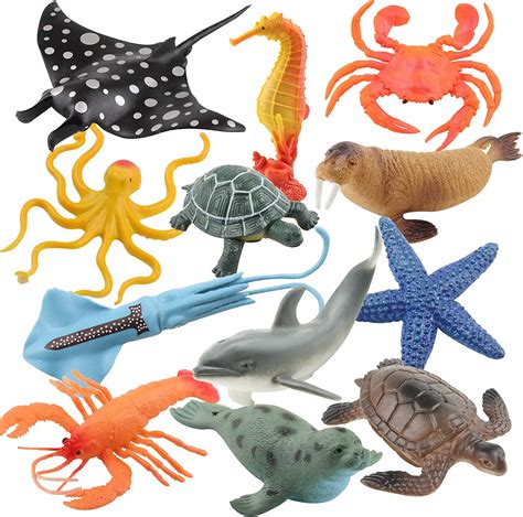 Hemto Toy Sea Animal Set 12 Pack Sea Creature Bath Toy Playset For