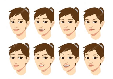 Premium Vector Young Woman Head With Multiple Facial Expression