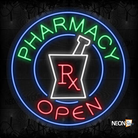 Pharmacy Open With Rx Logo And Blue Round Border Led Flex