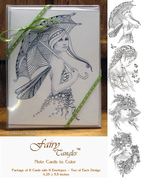 Fairy Tangles Note Cards To Color Coloring For Adults Note Card