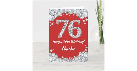 Happy 76th Birthday Red And Silver Glitter Card Zazzle