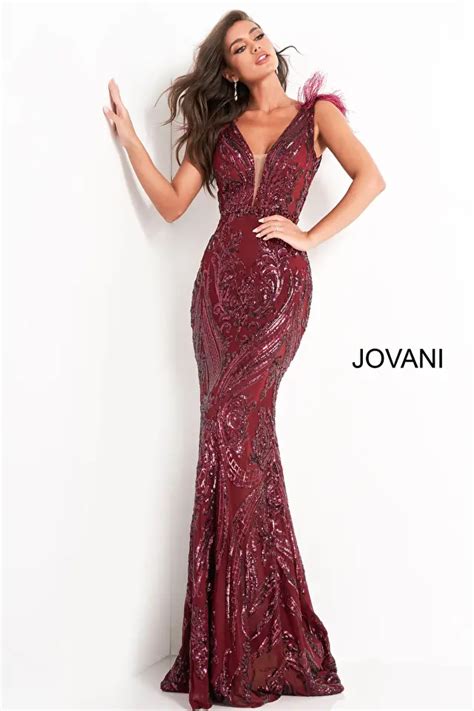 Jovani 3180 Black Sequin Embellished Feather Dress