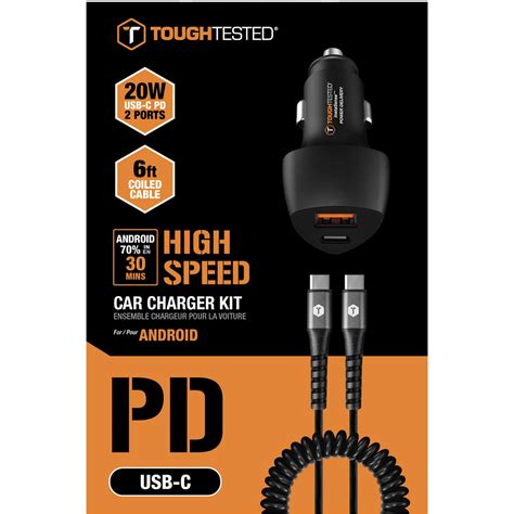 Toughtested 20w Pd Ac Car Charger With 6 Ft Coiled C To C Cable Usb
