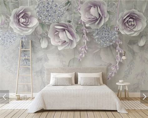Wall Mural Flowers Wallpaper Mural Wallpaper For Bedroom Etsy Wall