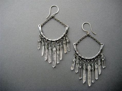 These are a unique pair of raw clear quartz crystal chandelier earrings. RESERVED for Gemma Quartz Crystal Chandelier Earrings Raw ...