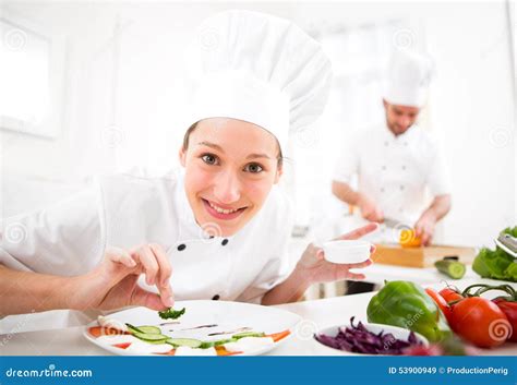 Young Attractive Professional Chef Cooking In His Kitchen Stock Image