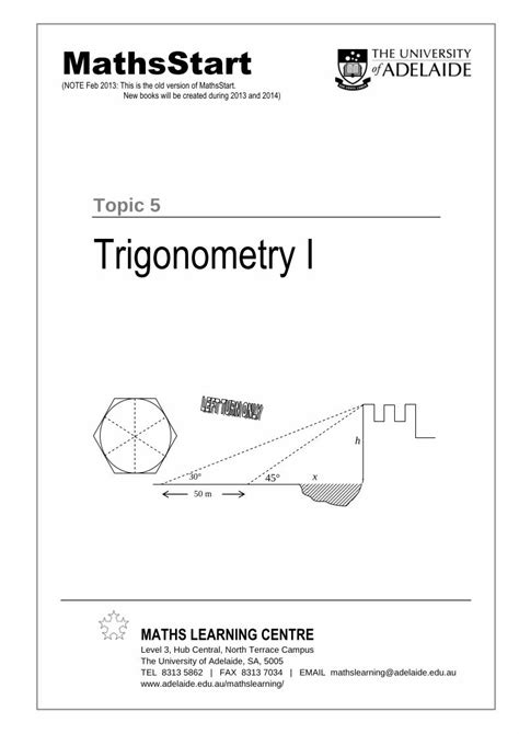 Pdf Mathsstart University Of Adelaide Chapter Right Angled Triangles And Trigonometric