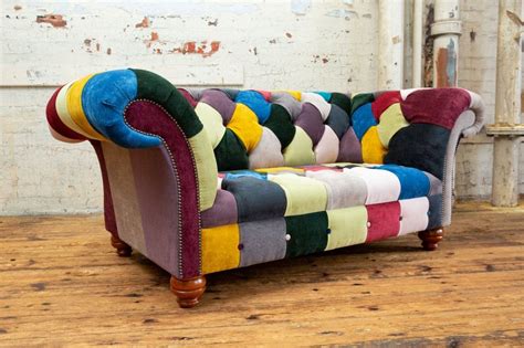 This classic design was tufted upholstered by velvet fabrics in variety of grey & other. Worthing Patchwork Chesterfield Sofa - 2 Seater | Oswald ...