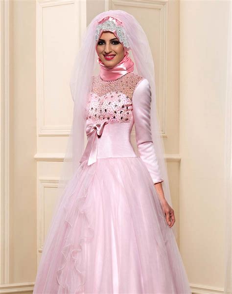 Affordable Beaded Satin Long Sleeve Muslim A Line Wedding Dress With