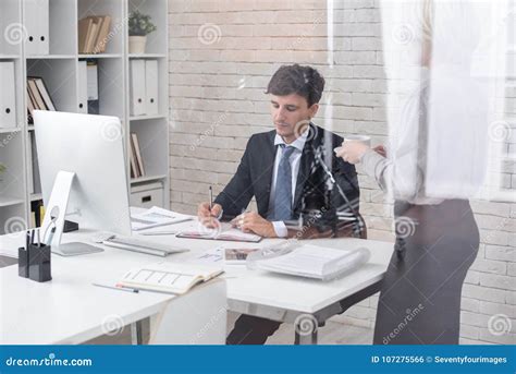 Successful Businessman In Office With Secretary Stock Photo Image Of