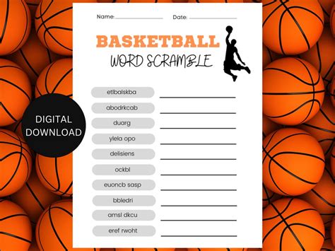 Basketball Word Scramble Game Printable Instant Download Etsy
