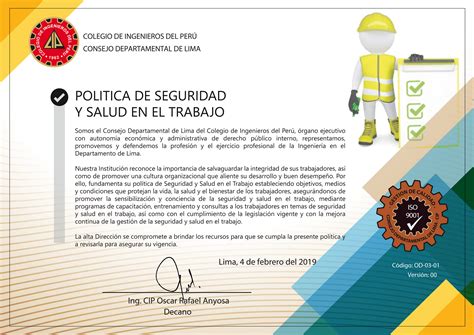 PolÍtica De Seguridad Y Salud En El Trabajo Consejo Departamental De Lima