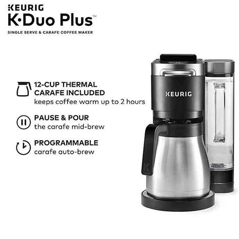 Single water reservoir that is shared between single serve and carafe brewing, which means this was a big upgrade from our single serve generic brand coffee machine that took forever to brew just one cup of coffee. Keurig® K-Duo Plus™ Coffee Maker with Single Serve K-Cup ...