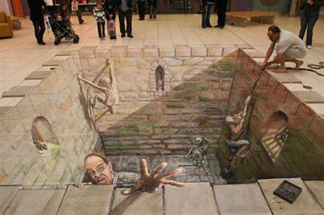 3d sidewalk art is actually the inverse of perspective.i found this method in a book about perspective drawing, it was something about circles in perspective. 9 Awesome Pieces Of 3D Anamorphic Art - Refined Guy