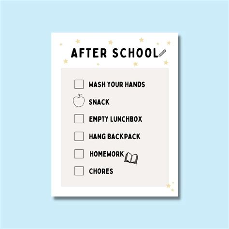 Editable After School Checklist Printable For Kids Back To School After