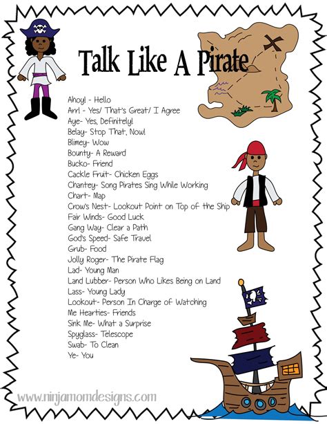 Free Talk Like A Pirate Sheet Pirate Activities Pirate Preschool Preschool Pirate Theme