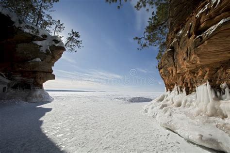 Apostle Islands Ice Caves On Frozen Lake Superior Wisconsin Stock