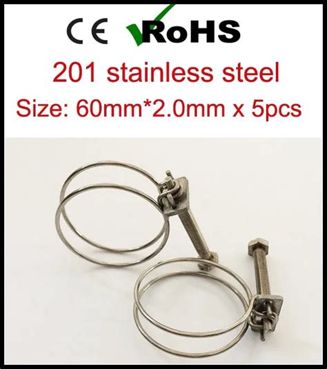 60mm20mm X 5pcs Heavy Duty Double Wire Hose Clamps 201 Stainless