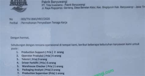 Aqua golden missisipi ini pada tanggal 4 september 1998 dan terus meningkatkan kepemilikan loker terpopuler. Lowongan Kerja Aqua PT. TIRTA INVESTAMA Pabrik Banyuwangi 2020