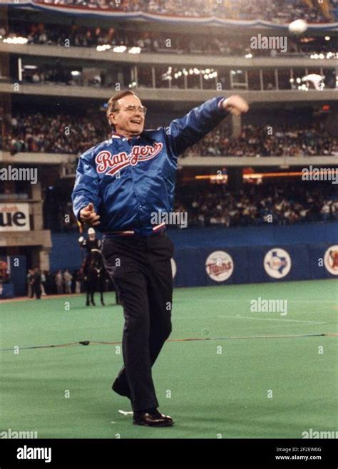 President George H W Bush Throws Out The Ceremonial First Pitch At