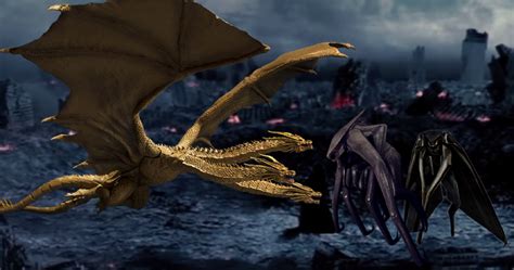 Woah look at them scores! King Ghidorah vs Female Muto & Male Muto